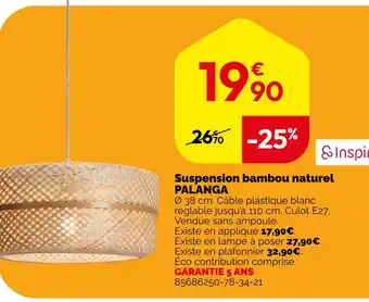 Weldom Inspire Suspension bambou naturel PALANGA offre