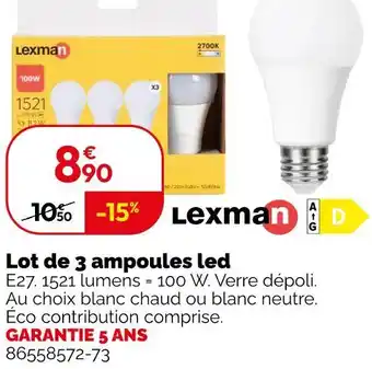 Weldom Lexman Lot de 3 ampoules led offre