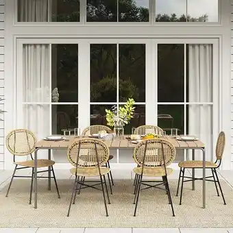 Ensemble table ASTI en bois d'acacia FSC 200 cm et 6 chaises de jardin naturelles