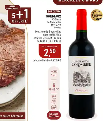Lidl Château du Colombier BORDEAUX 2021 AOP offre