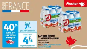 Auchan LAIT DEMI ÉCRÉMÉ 11 VITAMINES AUCHAN offre