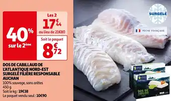 Auchan DOS DE CABILLAUD DE L'ATLANTIQUE NORD-EST SURGELÉ FILIÈRE RESPONSABLE AUCHAN offre