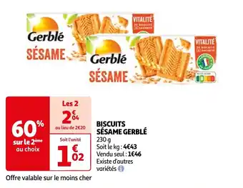 Auchan BISCUITS SÉSAME GERBLÉ offre