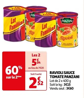 Auchan RAVIOLI SAUCE TOMATE PANZANI offre