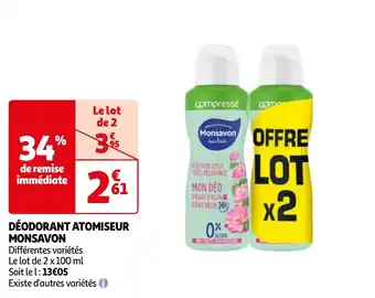Auchan DÉODORANT ATOMISEUR MONSAVON offre