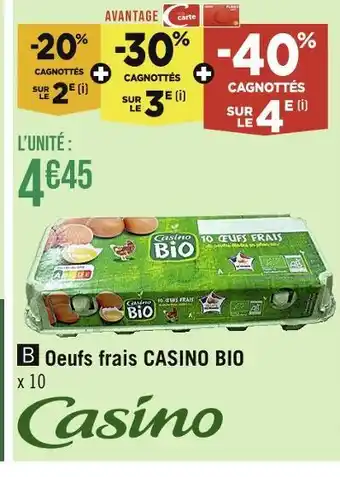 Casino Supermarchés CASINO BIO Oeufs frais offre