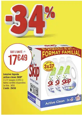 Casino Supermarchés SKIP Lessive liquide active clean offre