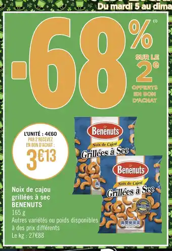 Géant Casino BENENUTS Noix de cajou grillées à sec offre