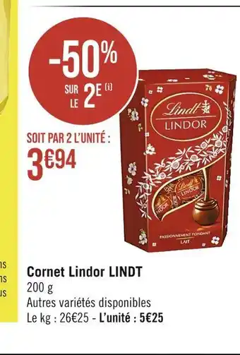 Casino Supermarchés LINDT Cornet Lindor offre