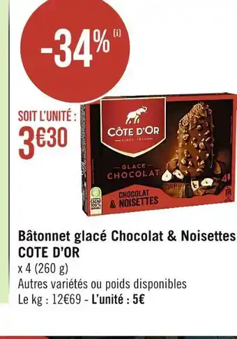 Casino Supermarchés COTE D’OR Bâtonnet glacé Chocolat & Noisettes offre
