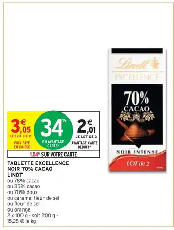 LINDT TABLETTE EXCELLENCE NOIR 70% CACAO