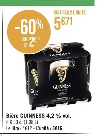Géant Casino GUINNESS Bière 4,2 % vol offre