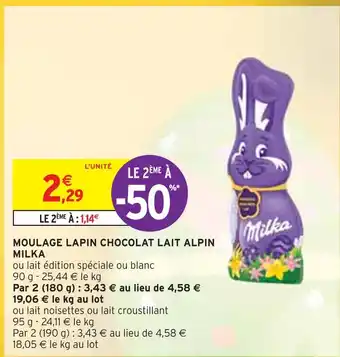 Intermarché MILKA MOULAGE LAPIN CHOCOLAT LAIT ALPIN offre