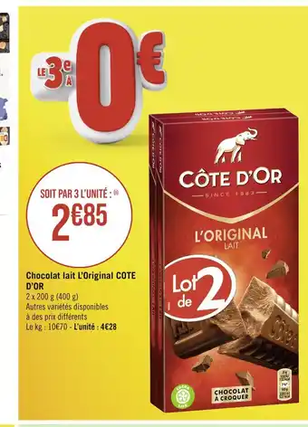 Géant Casino COTE D’OR Chocolat lait L’Original offre