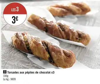 Casino Supermarchés Torsades aux pépites de chocolat x3 offre