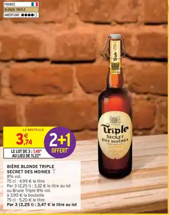 Intermarché SECRET DES MOINES BIÈRE BLONDE TRIPLE offre