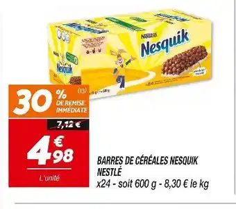 Netto NESTLÉ BARRES DE CÉRÉALES NESQUIK offre