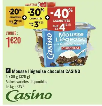 Casino Supermarchés CASINO Mousse liégeoise chocolat offre
