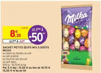 Intermarché MILKA SACHET PETITS ŒUFS MIX 5 GOÛTS offre