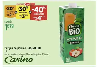 Géant Casino CASINO BIO Pur jus de pomme offre