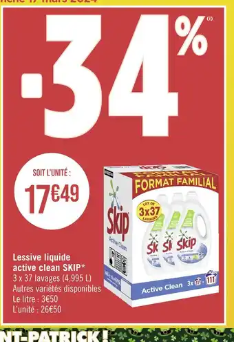 Géant Casino SKIP Lessive liquide active clean offre