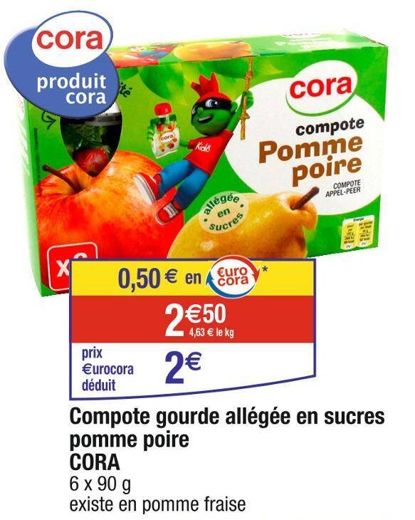 Promo CORA Compote gourde allégée en sucres pomme poire chez Cora