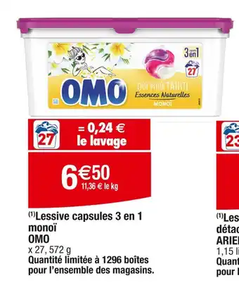 Cora x Carrefour OMO (1)Lessive capsules 3 en 1 monoï offre