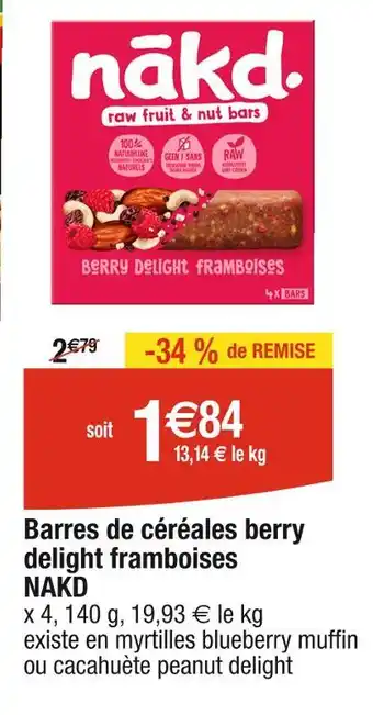 Cora x Carrefour NAKD Barres de céréales berry delight framboises offre