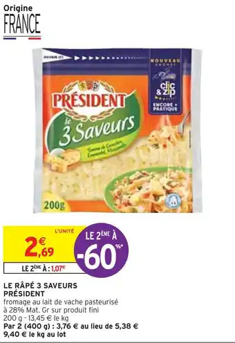 Intermarché PRÉSIDENT LE RÂPÉ 3 SAVEURS offre