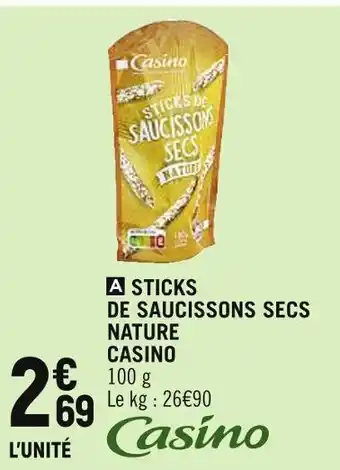 Spar CASINO STICKS DE SAUCISSONS SECS NATURE offre