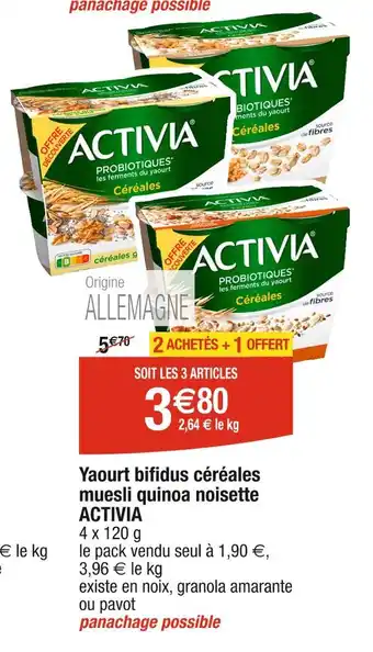 Cora x Carrefour ACTIVIA Yaourt bifidus céréales muesli quinoa noisette offre