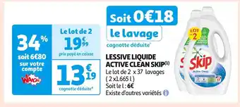 Auchan Supermarché SKIP LESSIVE LIQUIDE ACTIVE CLEAN (1) offre