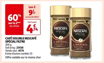 Auchan Supermarché NESCAFÉ CAFÉ SOLUBLE SPÉCIAL FILTRE offre