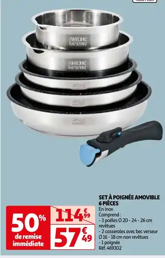 Auchan SET À POIGNÉE AMOVIBLE 6 PIÈCES offre