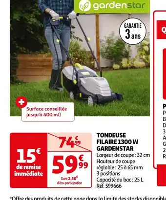 Auchan TONDEUSE FILAIRE 1300 W GARDENSTAR offre