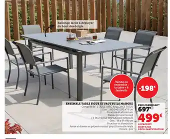Hyper U ENSEMBLE TABLE FIGUE ET FAUTEUILS MANGUE offre