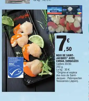 E.Leclerc NOIX DE SAINT-JACQUES AVEC CORAIL SURGELÉES offre