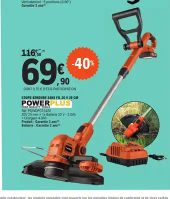 E.Leclerc COUPE-BORDURE SANS FIL 20 V 26 CM offre