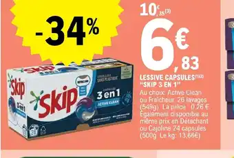 E.Leclerc LESSIVE CAPSULES SKIP 3 EN 1 offre