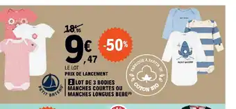 E.Leclerc LOT DE 3 BODIES MANCHES COURTES OU MANCHES LONGUES BEBE(4) offre