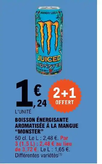 E.Leclerc BOISSON ÉNERGISANTE AROMATISÉE À LA MANGUE "MONSTER" offre