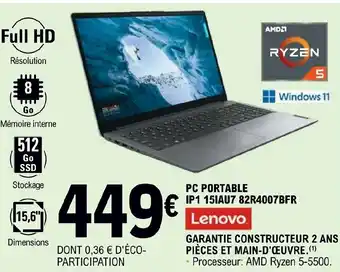 E.Leclerc PC PORTABLE IP1 15IAU7 82R4007BFR offre