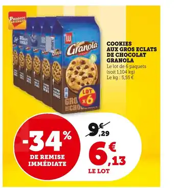 Super U LU COOKIES AUX GROS ECLATS DE CHOCOLAT GRANOLA offre