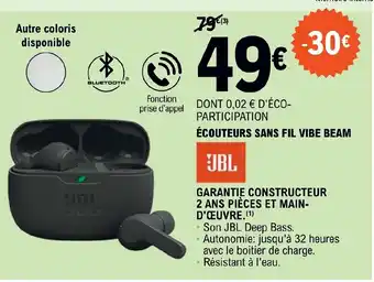 E.Leclerc ÉCOUTEURS SANS FIL VIBE BEAM offre