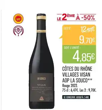Match LA SOUCO CÔTES DU RHÔNE VILLAGES VISAN AOP offre