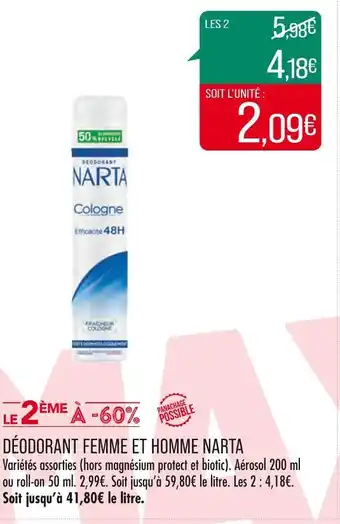 Match NARTA DÉODORANT FEMME ET HOMME offre