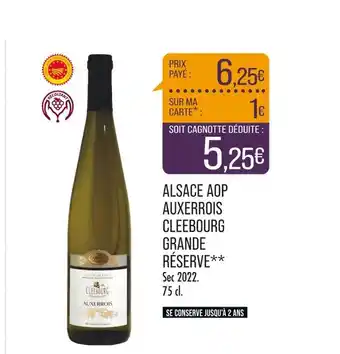 Match ALSACE AOP AUXERROIS CLEEBOURG GRANDE RÉSERVE offre