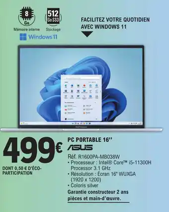 E.Leclerc PC PORTABLE 16" offre
