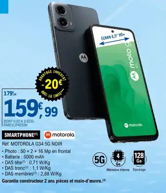 E.Leclerc SMARTPHONE(1) M motorola Réf. MOTOROLA G34 5G NOIR offre
