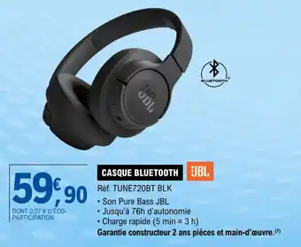 E.Leclerc CASQUE BLUETOOTH JBL Réf. TUNE720BT BLK offre